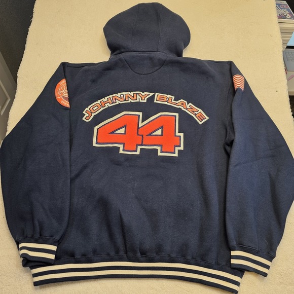 Vintage Johnny Blaze Queens NY Size XL Logo Hoodie Sweatshirt Blue‎ Hip Hop - Picture 11 of 13